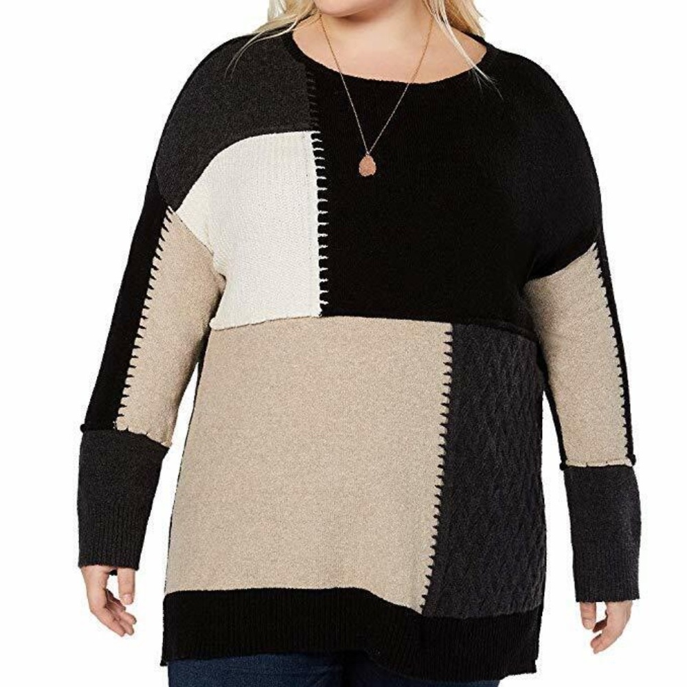 Style&Co. Women's Plus Size Colorblock Tunic Sweater (Hammock Heather Combo)